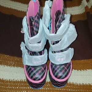 Monster High Pink and Black Plaid Boots